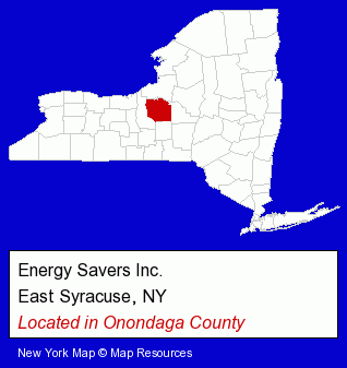 New York counties map, showing the general location of Energy Savers Inc.