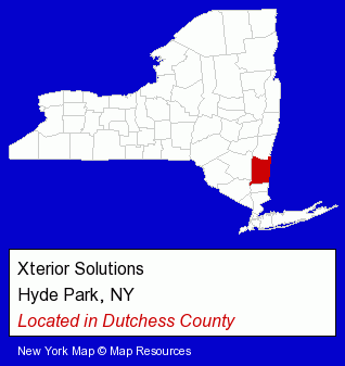 New York counties map, showing the general location of Xterior Solutions