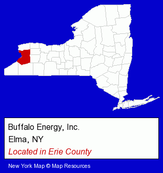 New York counties map, showing the general location of Buffalo Energy, Inc.