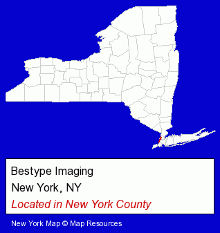 New York counties map, showing the general location of Bestype Imaging