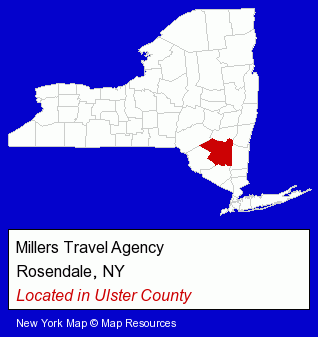 New York counties map, showing the general location of Millers Travel Agency