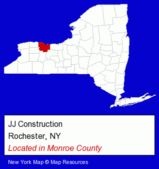 New York counties map, showing the general location of JJ Construction