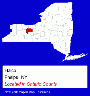 New York counties map, showing the general location of Halco