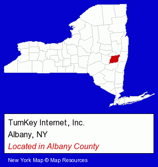 New York counties map, showing the general location of TurnKey Internet, Inc.