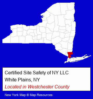 New York counties map, showing the general location of Certified Site Safety of NY LLC
