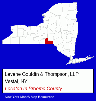 New York counties map, showing the general location of Levene Gouldin & Thompson, LLP