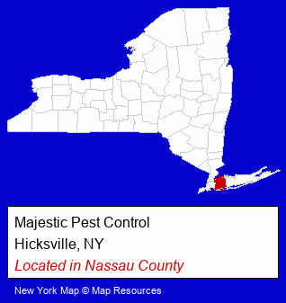 New York counties map, showing the general location of Majestic Pest Control