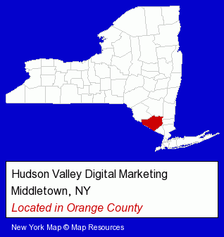 New York counties map, showing the general location of Hudson Valley Digital Marketing