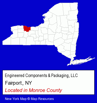 New York counties map, showing the general location of Engineered Components & Packaging, LLC