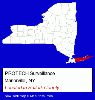 New York counties map, showing the general location of PROTECH Surveillance