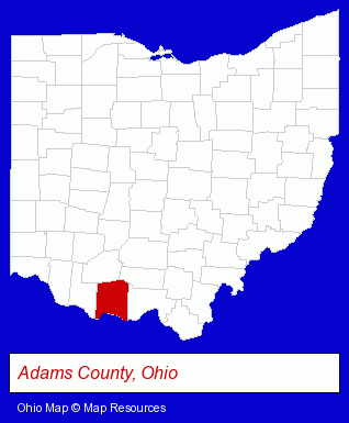 Ohio map, showing the general location of Blue Grass Cutlery