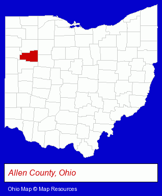 Ohio map, showing the general location of Delphos Public Library