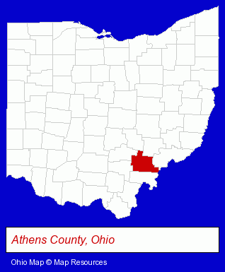 Ohio map, showing the general location of Athens High School