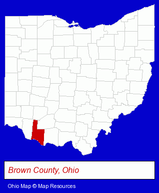 Ohio map, showing the general location of Friendly Meadows Golf Course