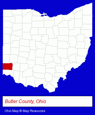 Ohio map, showing the general location of Hammann Butcher Shop