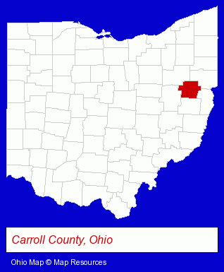 Ohio map, showing the general location of Carroll Meadows Golf Course