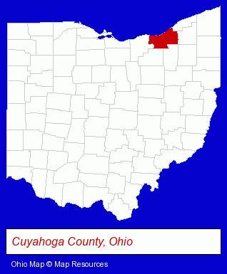 Ohio map, showing the general location of Cleveland Plastic Fabricators