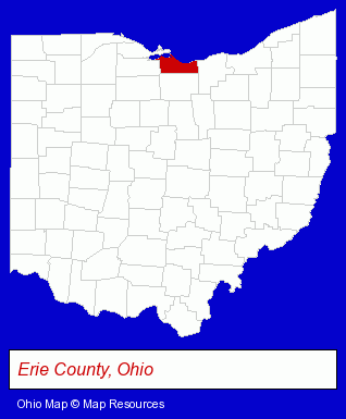 Ohio map, showing the general location of Erie-Sandusky County Visitors