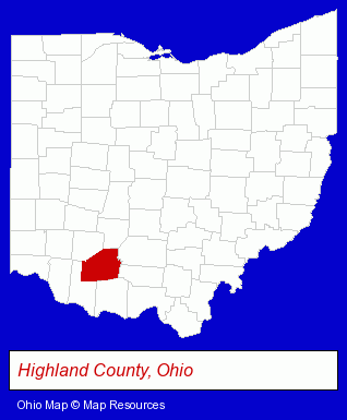 Ohio map, showing the general location of Highland County District Library