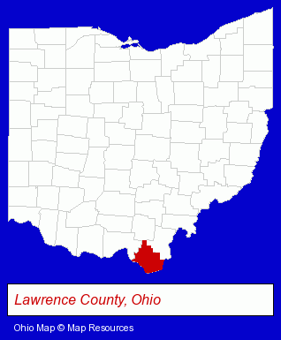 Ohio map, showing the general location of Briggs Lawrence County Public Library
