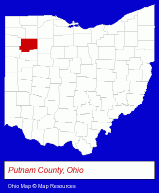 Ohio map, showing the general location of Ottoville Local School District