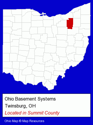 Ohio counties map, showing the general location of Ohio Basement Systems