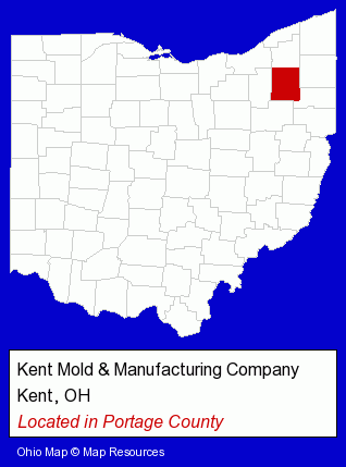 Ohio counties map, showing the general location of Kent Mold & Manufacturing Company