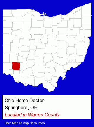 Ohio counties map, showing the general location of Ohio Home Doctor