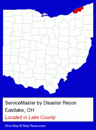 Ohio counties map, showing the general location of ServiceMaster by Disaster Recon
