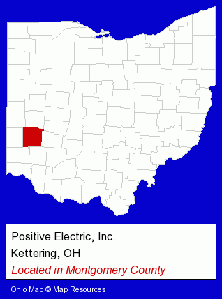 Ohio counties map, showing the general location of Positive Electric, Inc.