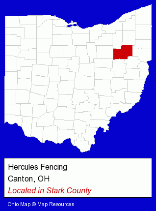 Ohio counties map, showing the general location of Hercules Fencing