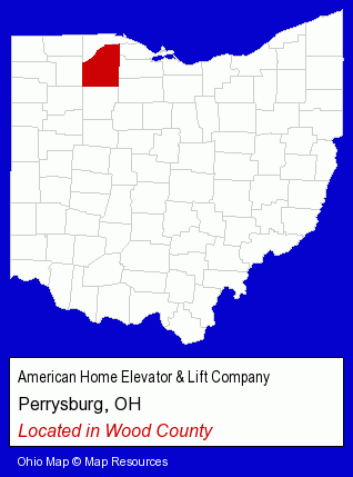 Ohio counties map, showing the general location of American Home Elevator & Lift Company