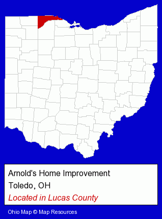 Ohio counties map, showing the general location of Arnold's Home Improvement
