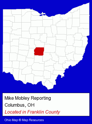 Ohio counties map, showing the general location of Mike Mobley Reporting
