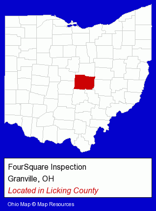 Ohio counties map, showing the general location of FourSquare Inspection