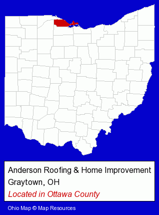 Ohio counties map, showing the general location of Anderson Roofing & Home Improvement