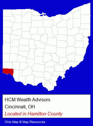 Ohio counties map, showing the general location of HCM Wealth Advisors