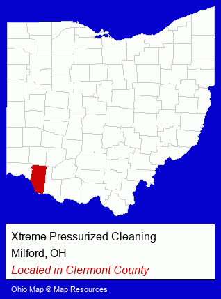Ohio counties map, showing the general location of Xtreme Pressurized Cleaning