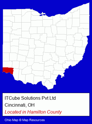 Ohio counties map, showing the general location of ITCube Solutions Pvt Ltd
