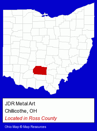Ohio counties map, showing the general location of JDR Metal Art