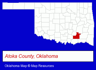 Oklahoma map, showing the general location of Atoka County Library