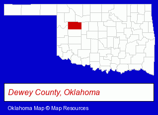 Oklahoma map, showing the general location of Leedey School