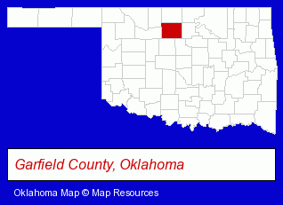 Oklahoma map, showing the general location of Henninger-Allen Funeral Home