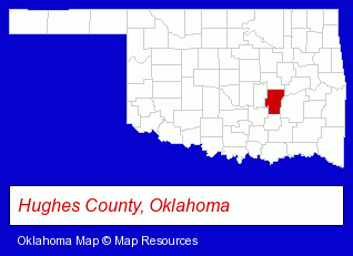 Oklahoma map, showing the general location of Wetumka School District