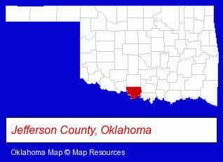 Oklahoma map, showing the general location of Waurika High School