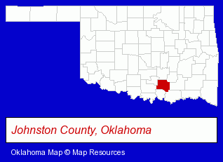 Oklahoma map, showing the general location of Tishomingo Middle School