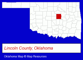 Oklahoma map, showing the general location of Stroud High School