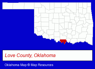 Oklahoma map, showing the general location of Mercy Health Love County Rural - Larry D Powell MD