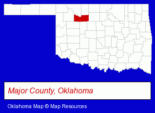 Oklahoma map, showing the general location of Major County Economic Development Corporation