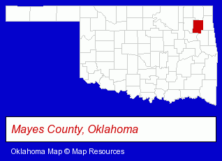 Oklahoma map, showing the general location of Pryor Creek Golf Club